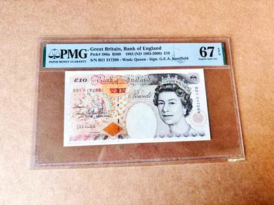 【Blue Auction】世界纸币精拍第774期——18级TOP拍卖/信誉/品质/专业/高效💫 - 英国 1993年10镑 PMG67EPQ 高分