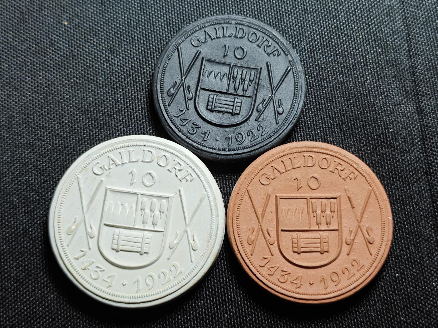 KK钱币收藏小铺  第400期  百期特拍（四拍之四）2月预留时间 周末发货 1922德国盖尔多夫历史纪念瓷币 3枚全套 原盒