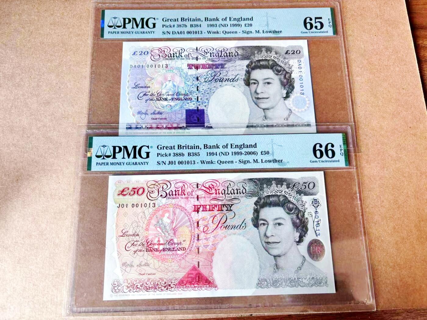 【Blue Auction】世界纸币精拍第774期——18级TOP拍卖/信誉/品质/专业/高效💫 【一组4张该签名首发冠1013全同小号】英国 1992-2006年5-50镑 PMG67EPQ-65EPQ