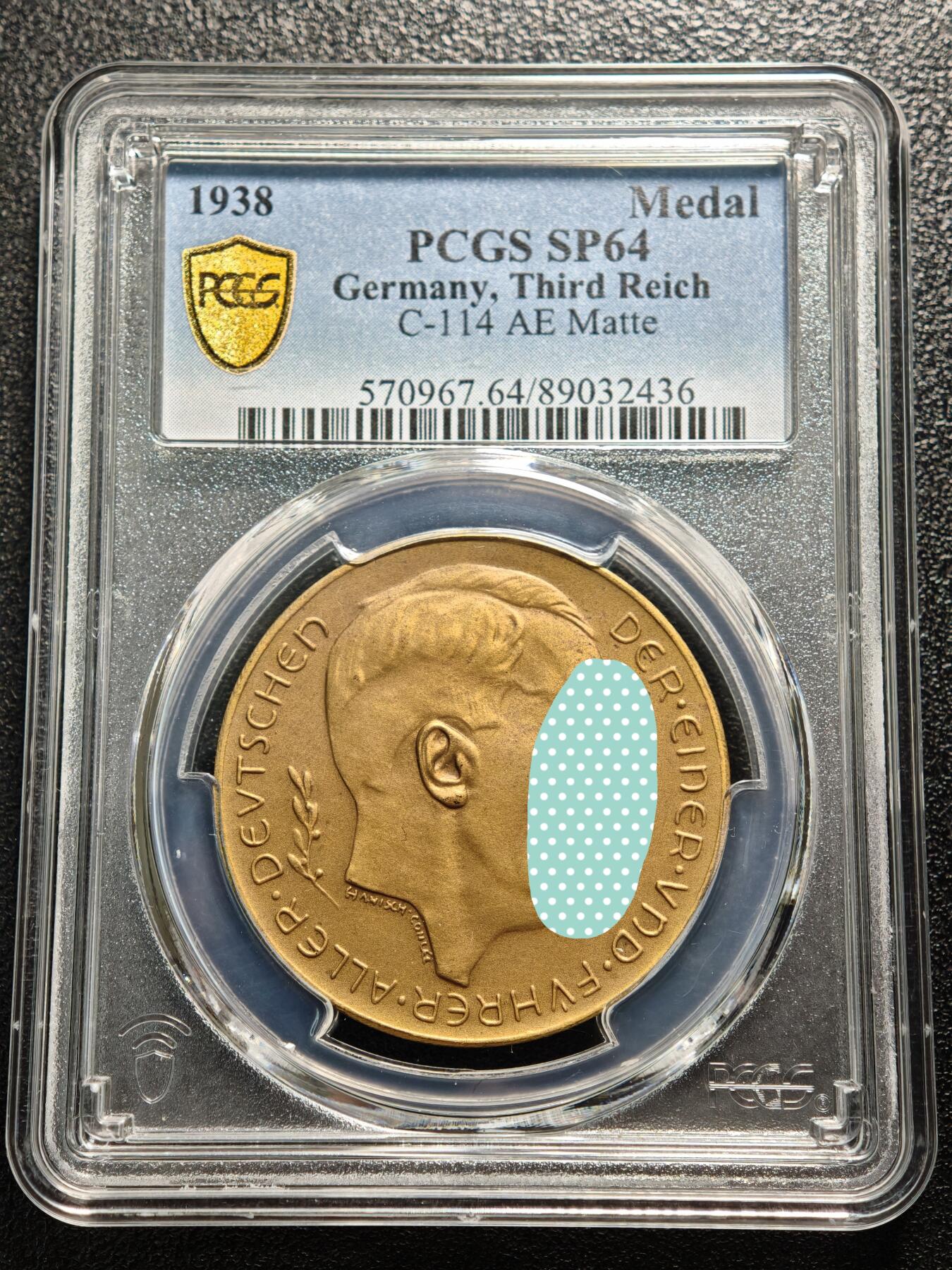 【德藏】世界币章拍卖第161期 1938年 德国民族社会主义工人党吞并奥地利纪念铜章 PCGS SP64 （原图请查询PCGS评级官网）