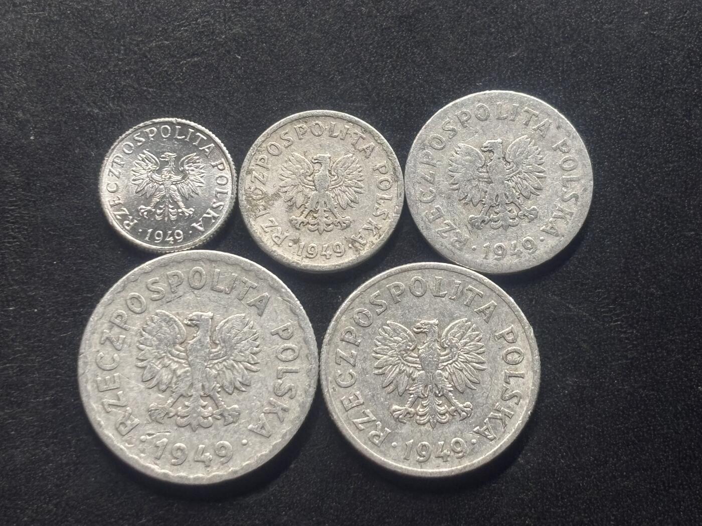 邮泉阁限时拍卖第三十九场 欧洲专场（硬币在国外。请付邮费6元。） 波兰1949年5枚铝币