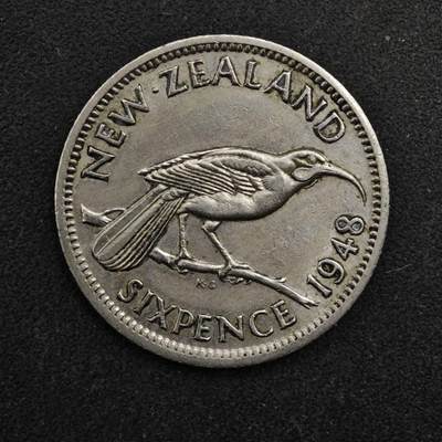 【淘币小摊】实时拍第八百四十九拍   散币银币场   满百包邮可预留二周 每周一统一发货   - 新西兰1948年乔治六世6便士镍币