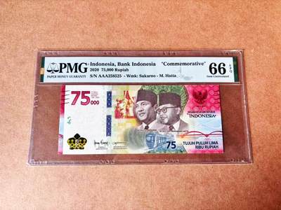 【Blue Auction】世界纸币精拍第774期——18级TOP拍卖/信誉/品质/专业/高效💫 - 【AAA无47】印尼 2020年75000卢比 PMG66EPQ 