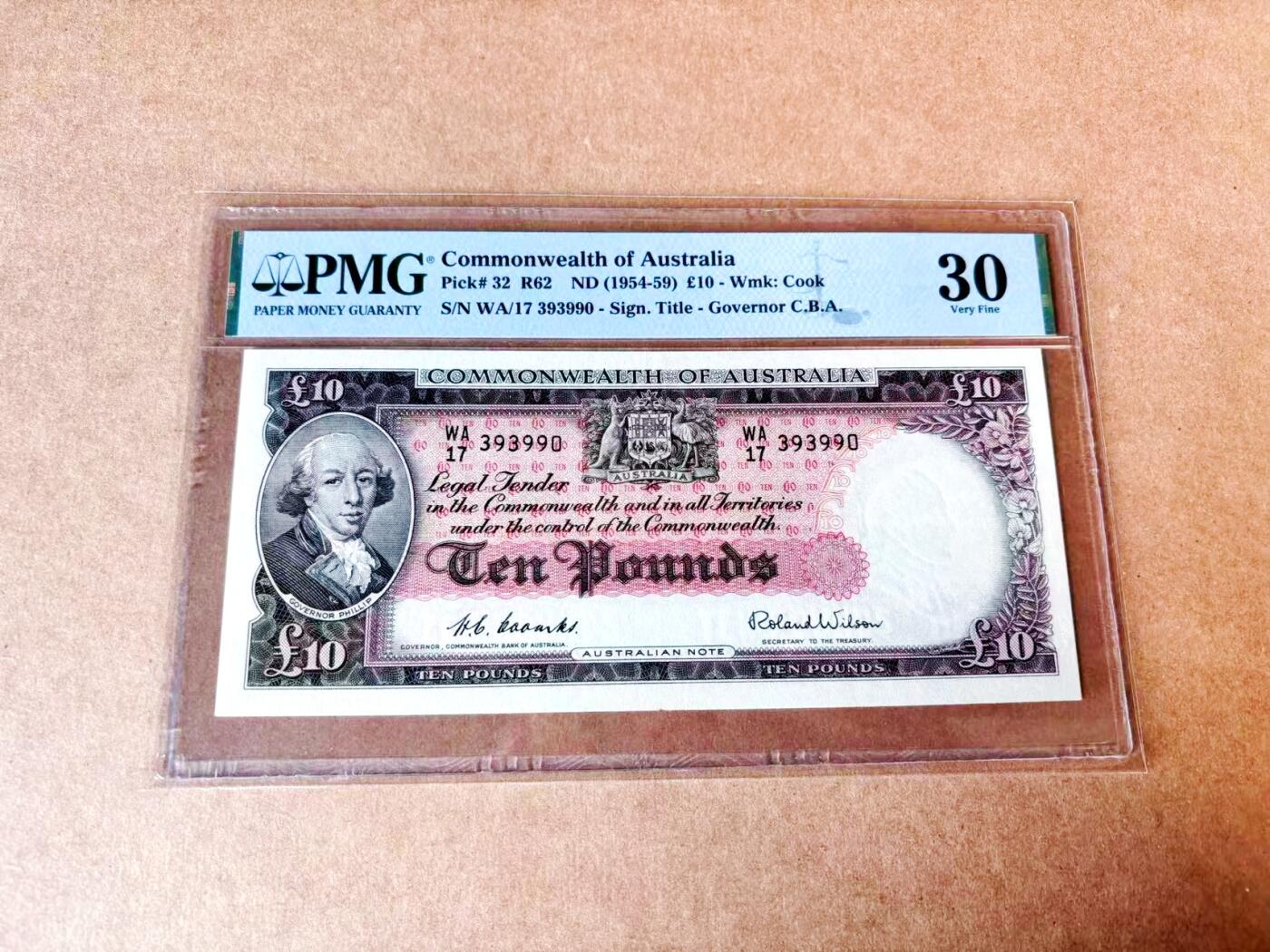 【Blue Auction】世界纸币精拍第774期——18级TOP拍卖/信誉/品质/专业/高效💫 【无47 新加坡船王白氏旧藏】澳大利亚1954-59年10镑 联邦银行初版 英国海军上将亚瑟·菲利普 PMG30