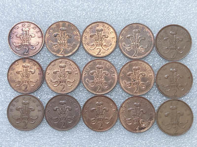 第一海外回流一元起拍收藏 散集专场  第290期 - 英国2便士硬币 15枚 青年女王版