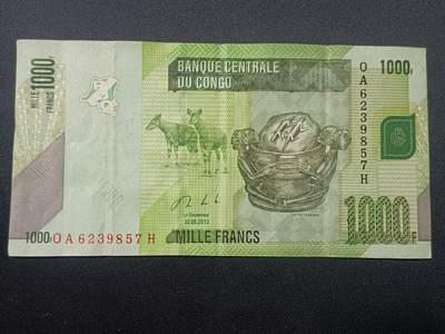 【游宝拍卖】乙巳蛇年第108期 周六集拍 - 刚果-1000法郎【2013年 流通普品】