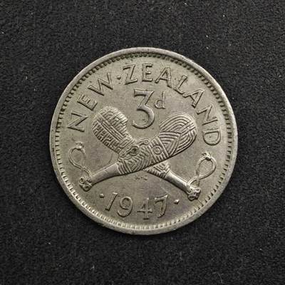 【淘币小摊】实时拍第八百四十八拍   散币银币场   满百包邮可预留二周 每周一统一发货   - 新西兰1947年乔治六世3便士镍币