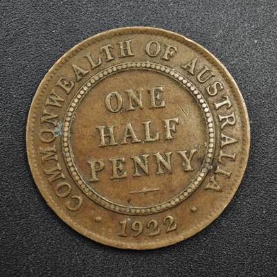 【淘币小摊】实时拍第八百四十九拍   散币银币场   满百包邮可预留二周 每周一统一发货   - 澳大利亚1922年乔治五世半便士铜币