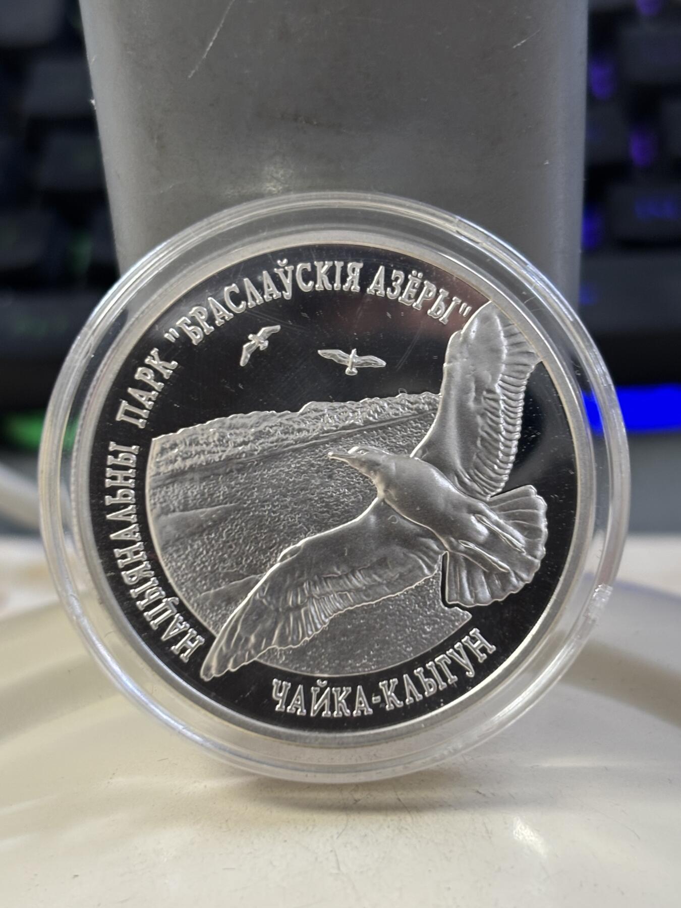 第187期拍卖 白俄罗斯2003年布拉茨拉夫湖国家公园鲱鸥1盎司纪念银币，925银，