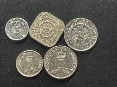 邮泉阁限时拍卖第三十九场 欧洲专场（硬币在国外。请付邮费6元。） - 荷兰海外领地5枚