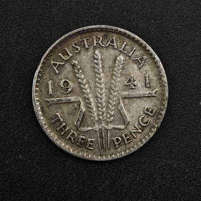 【淘币小摊】实时拍第八百四十九拍   散币银币场   满百包邮可预留二周 每周一统一发货   - 澳大利亚1941年乔治六世3便士银币