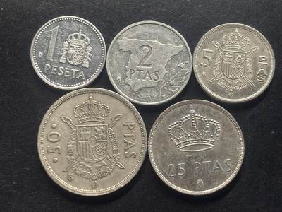 邮泉阁限时拍卖第三十九场 欧洲专场（硬币在国外。请付邮费6元。） - 西班牙胡安·卡洛斯国王5枚