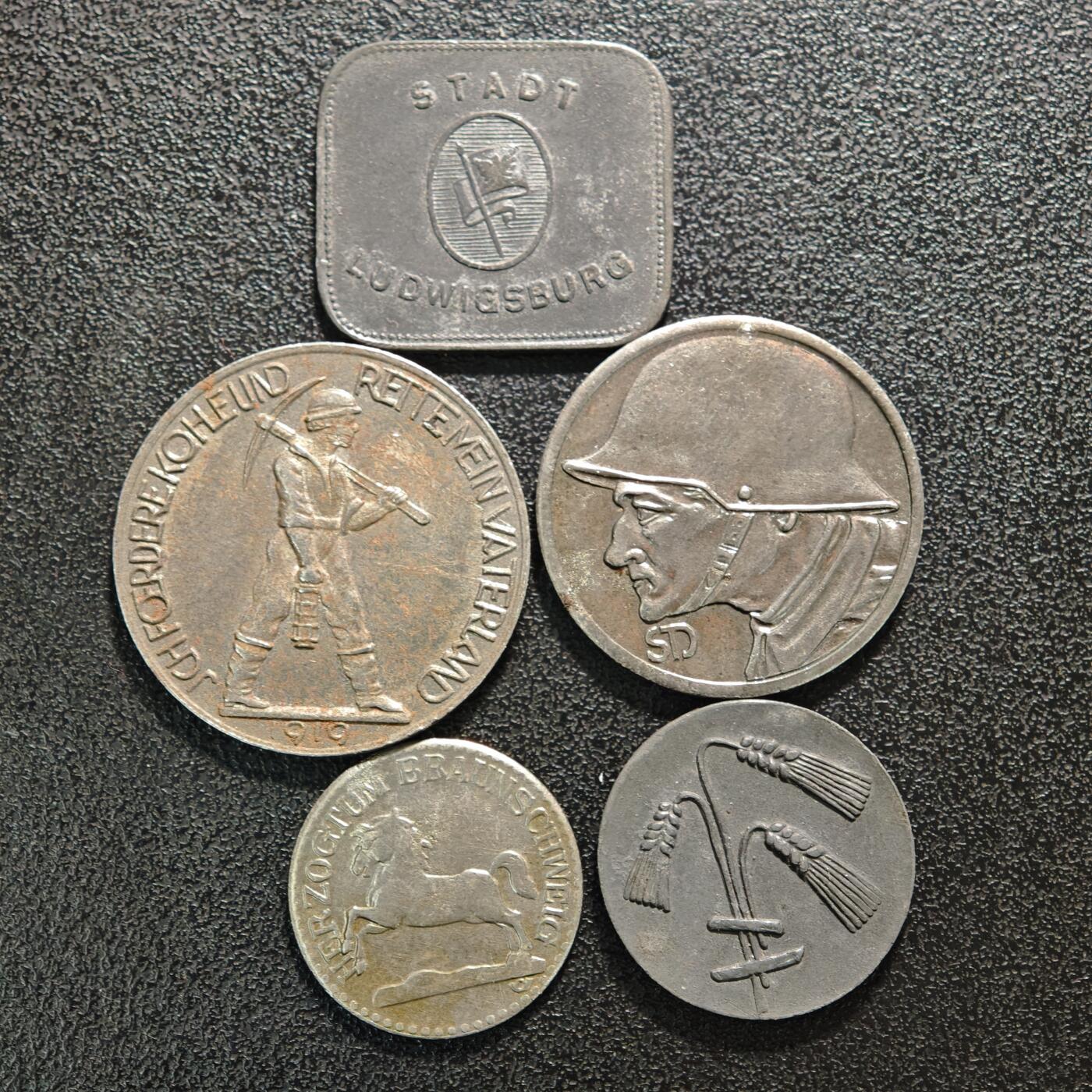 【德藏】世界币章拍卖第161期 5枚一组 德国德紧时期铁币 保存不易