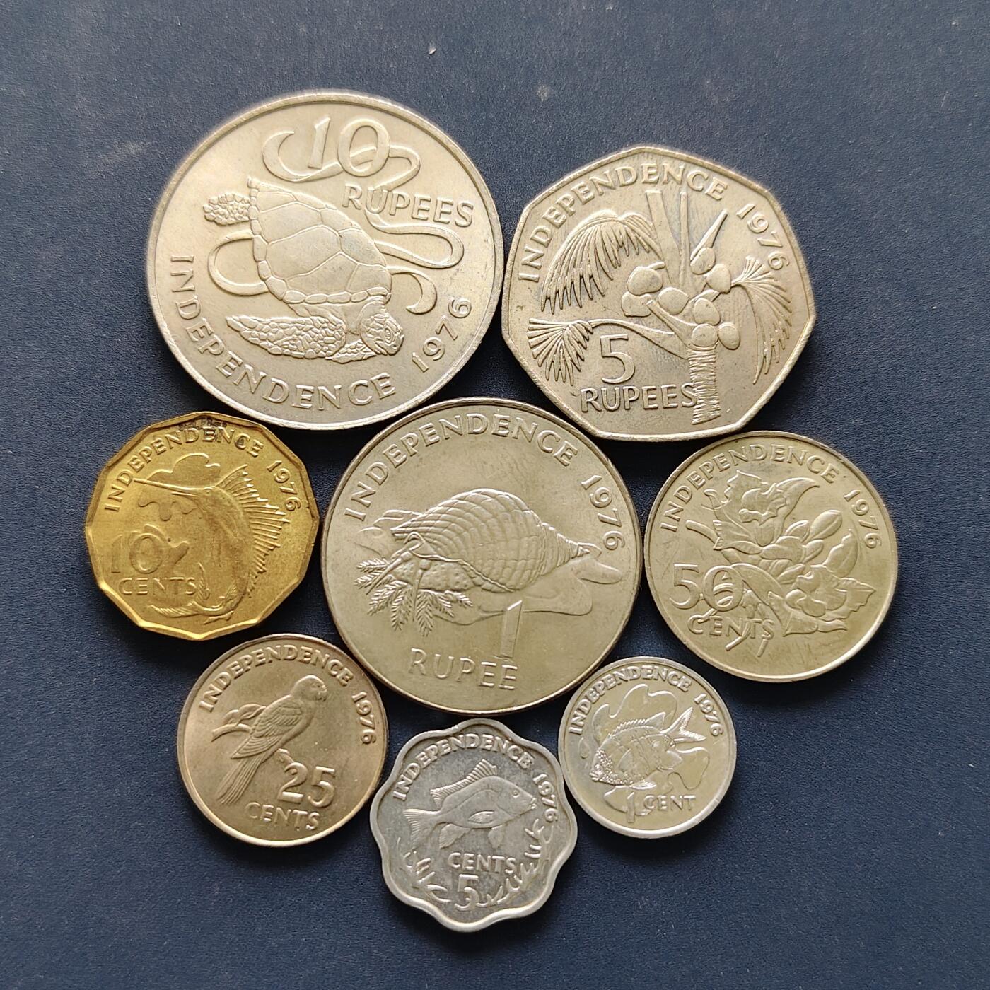 【全场包邮】纯粹捡漏拍494场 塞舌尔1976年独立纪念版8枚套币