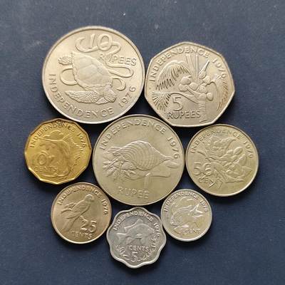 【全场包邮】纯粹捡漏拍494场 - 塞舌尔1976年独立纪念版8枚套币