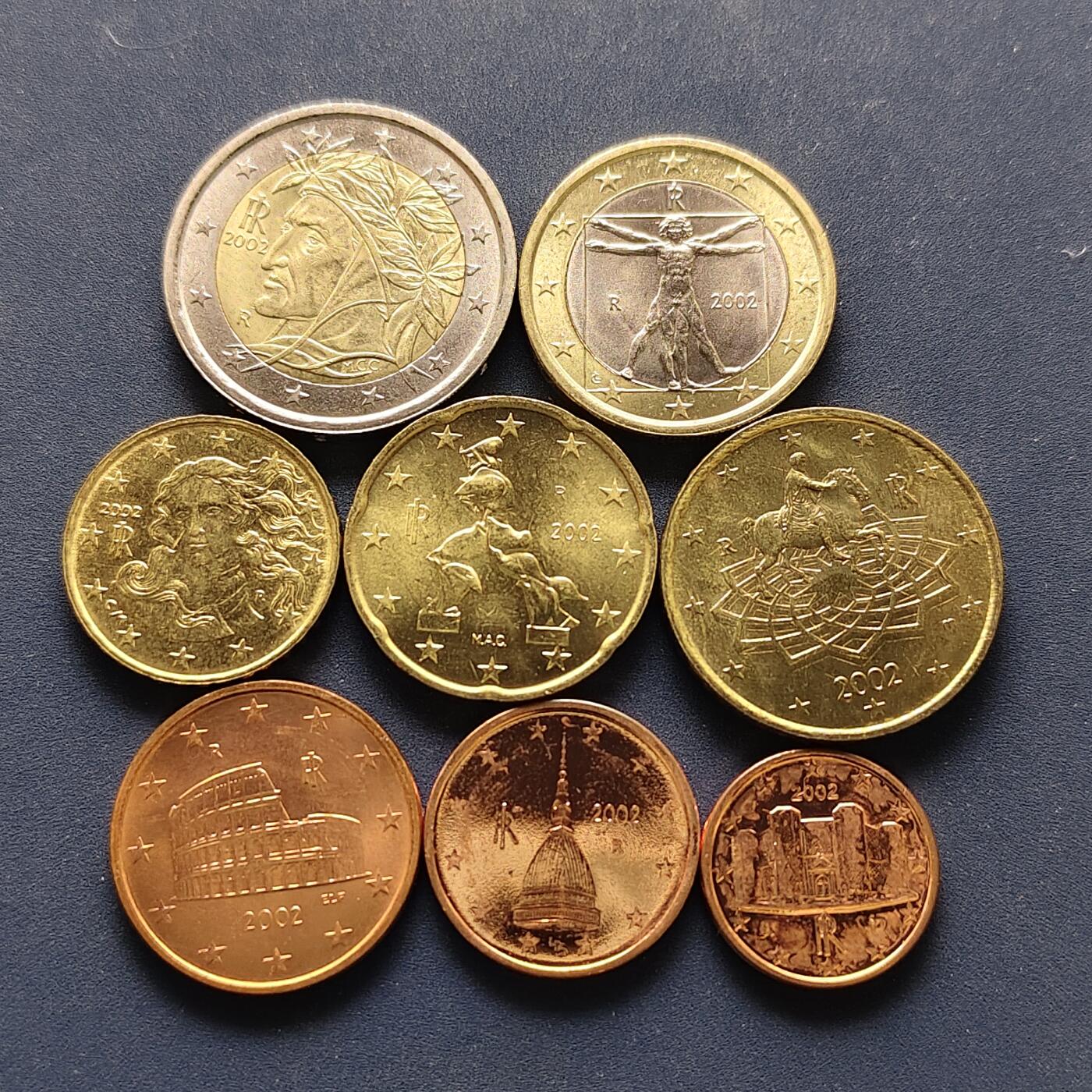 【全场包邮】纯粹捡漏拍494场 意大利2002年首发版欧元8枚套币