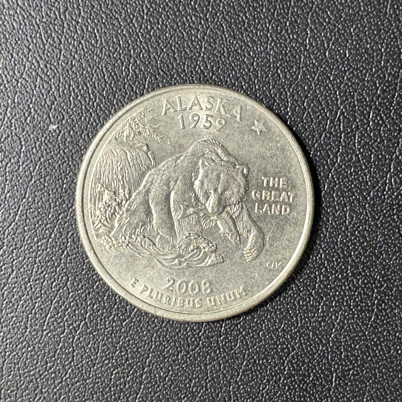 【铜匠收藏】★第136场★客户代拍 散币场，无寄存！！无佣金，30包邮。不满30元，支付5元运费。《接受代拍 代送NGC评级》 美国2008P阿拉斯加州25美分铜币