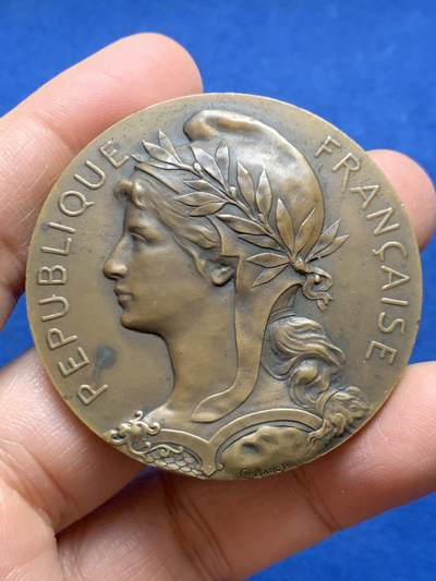 《竞宝斋》第456场 周日，周一，周二   3场连拍 （全场包邮）欢迎送拍 - 法国玛丽安娜女神铜章 MAREY作品 63.1克 50mm 丰饶角铜标