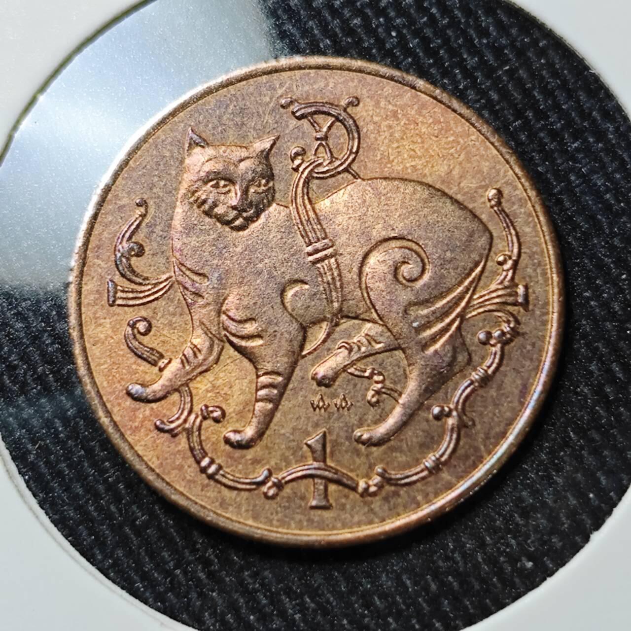 KK钱币收藏小铺  第400期  百期特拍（四拍之四）2月预留时间 周末发货  1980马恩岛1便士铜币 猫