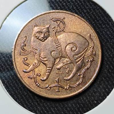 KK钱币收藏小铺  第400期  百期特拍（四拍之四）2月预留时间 周末发货 -  1980马恩岛1便士铜币 猫