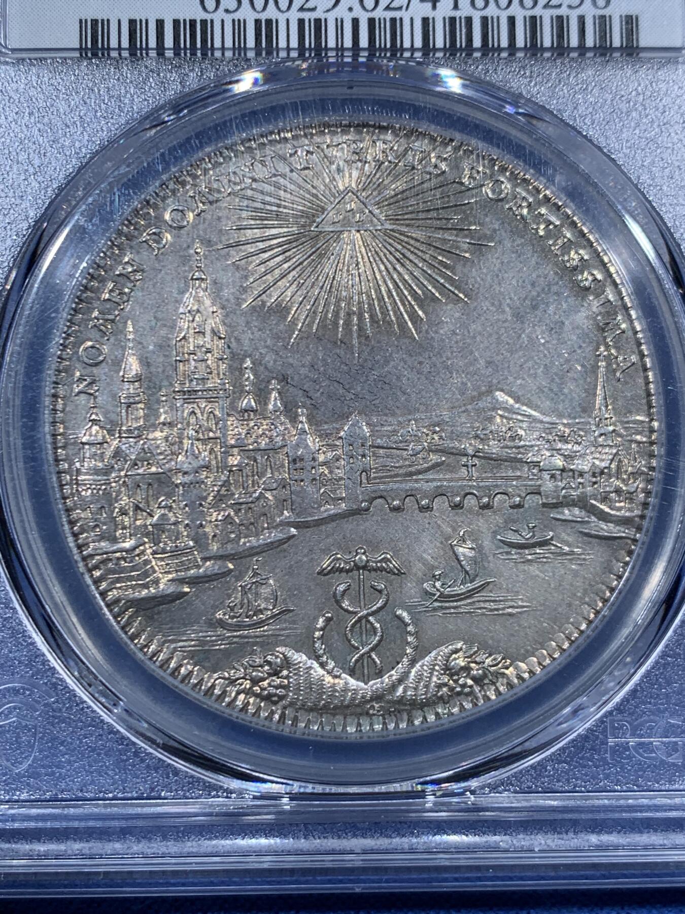 《竞宝斋》第456场 周日，周一，周二   3场连拍 （全场包邮）欢迎送拍 PCGS MS62 德国1772年法兰克福景观泰勒大银币