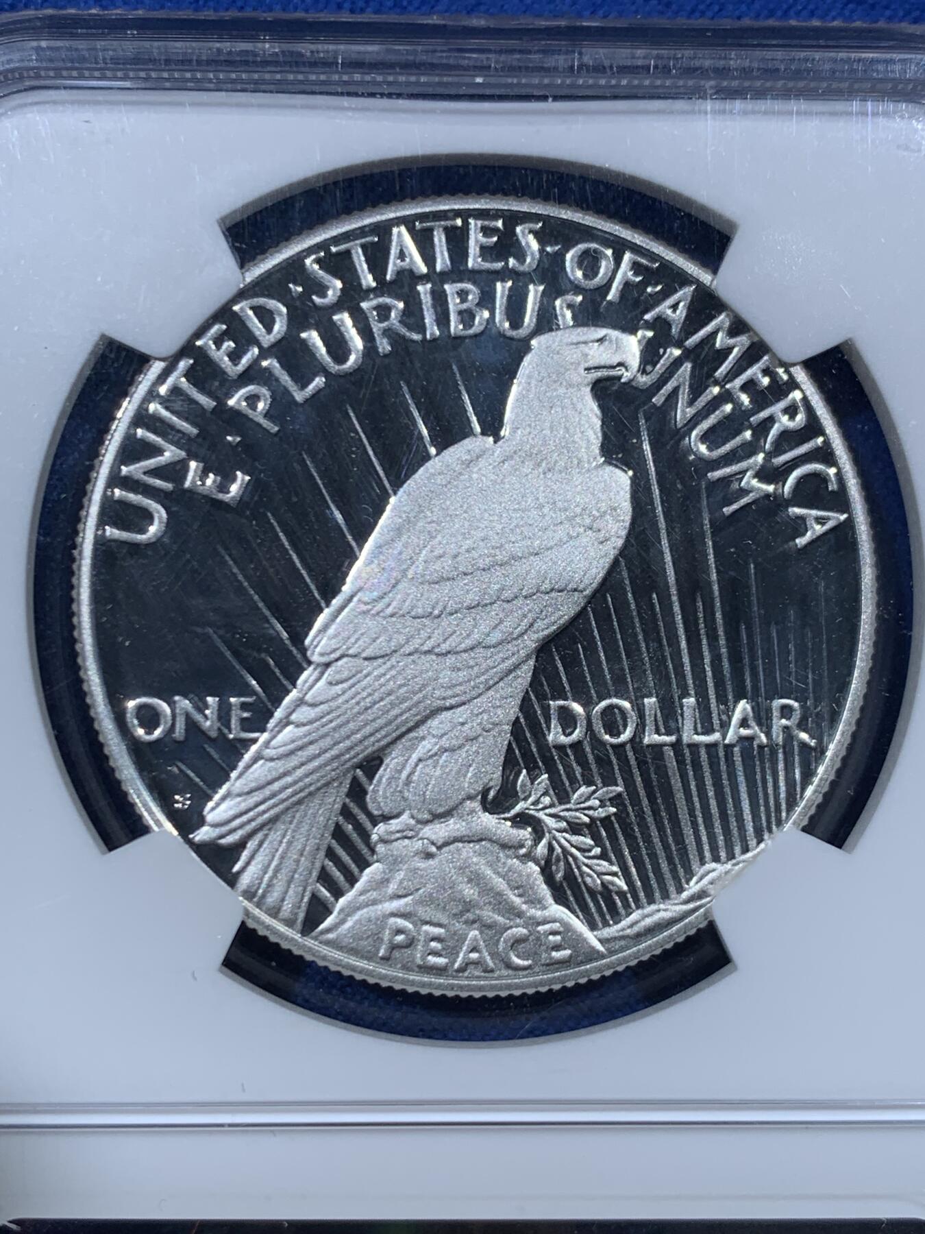 《竞宝斋》第456场 周日，周一，周二   3场连拍 （全场包邮）欢迎送拍 NGC PF70UC 美国2023年S版和平999纯银，罕见70分满分精制币，镜面高浮雕，美国公民铸币咨询委员会主席Thomas J. Uram特殊标签