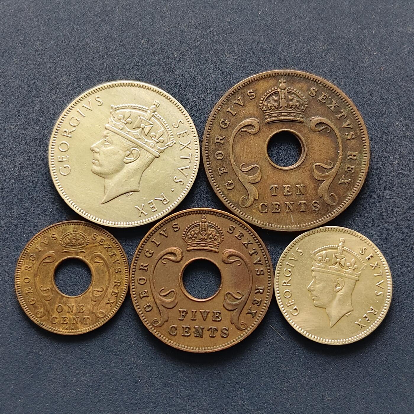 【全场包邮】纯粹捡漏拍494场 东非1949-1952年乔治六世5枚套币
