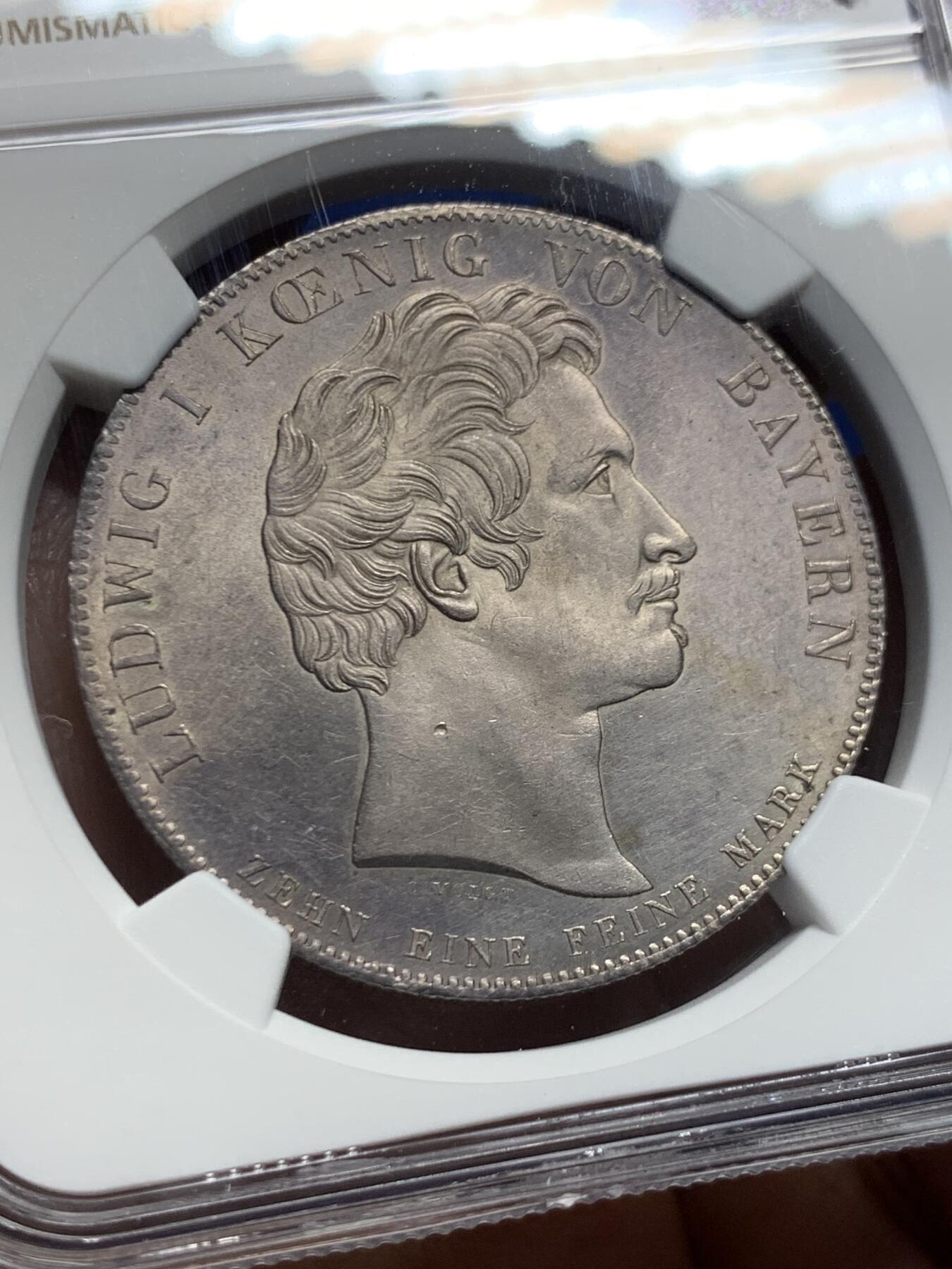 《竞宝斋》第456场 周日，周一，周二   3场连拍 （全场包邮）欢迎送拍 NGC UNC 德国 1837年 巴伐利亚 圣米迦勒勋章 泰勒大银币 包浆自然 底板细节都很不错