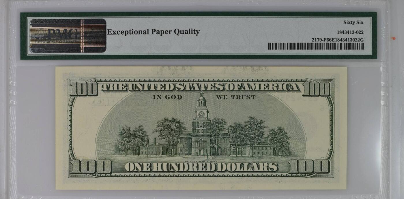 Gem Unc 美国纸币 2003年A版 100美元纸币 重复号码 2954