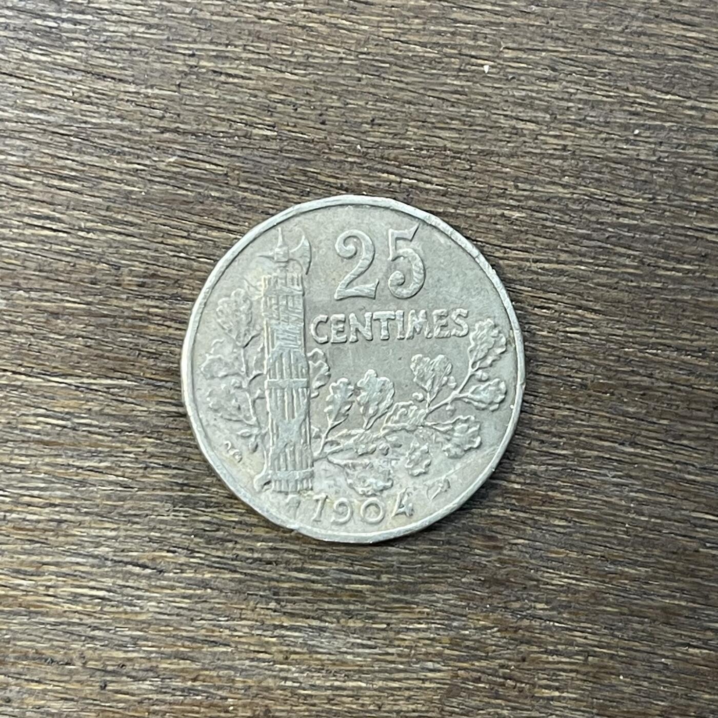 【铜匠收藏】★第138场★散币场。不寄存，30包邮。不满30元，支付5元运费。《接受代拍 代送NGC评级》 7【无寄存】法国1904年25生丁硬币第三共和国玛丽安女神橡树叶