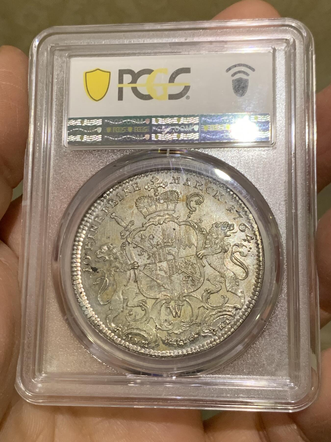 《竞宝斋》第456场 周日，周一，周二   3场连拍 （全场包邮）欢迎送拍 唯一冠军 PCGS MS63 德国 1764 维尔茨堡主教区 泰勒大银币 PL质感 极美藏品