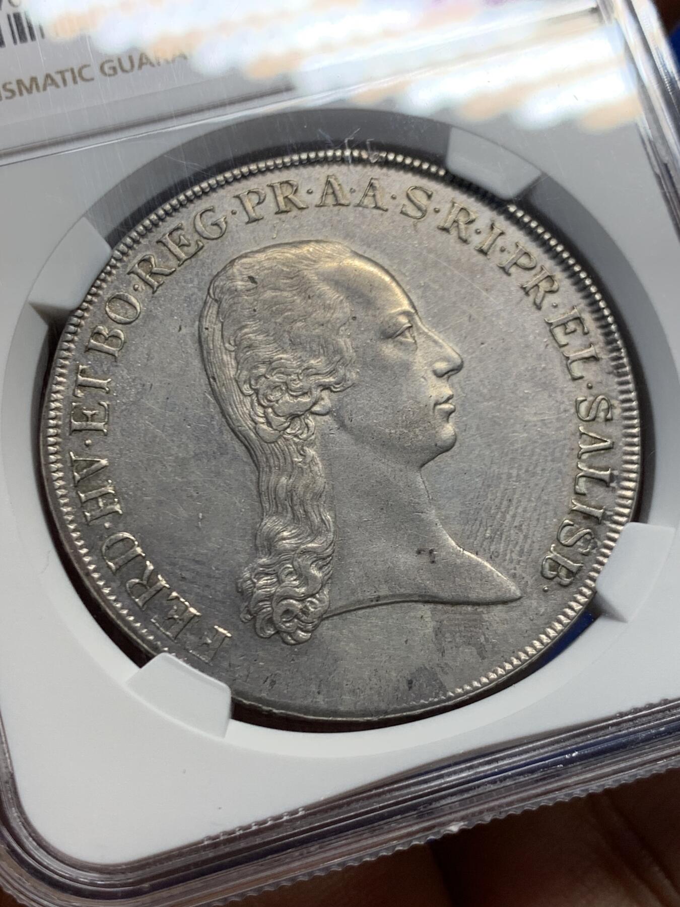 《竞宝斋》第456场 周日，周一，周二   3场连拍 （全场包邮）欢迎送拍 NGC UNC 哈布斯堡王朝 1803年 萨尔茨堡主教区 泰勒大银币 纹章章 极少见品种