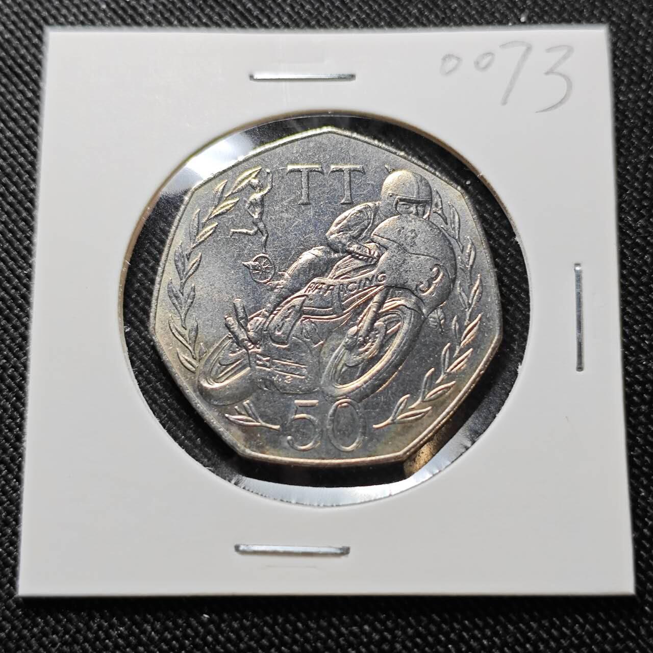 KK钱币收藏小铺  第400期  百期特拍（四拍之四）2月预留时间 周末发货  1981马恩岛50便士 摩托车比赛纪念