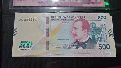 【新年七拍】世界钱币～微拍第228期暨2026年第7期  中小单价原刀卖剩号码精选部分 - 2022年洪都拉斯500 全新绝品无47尾号893