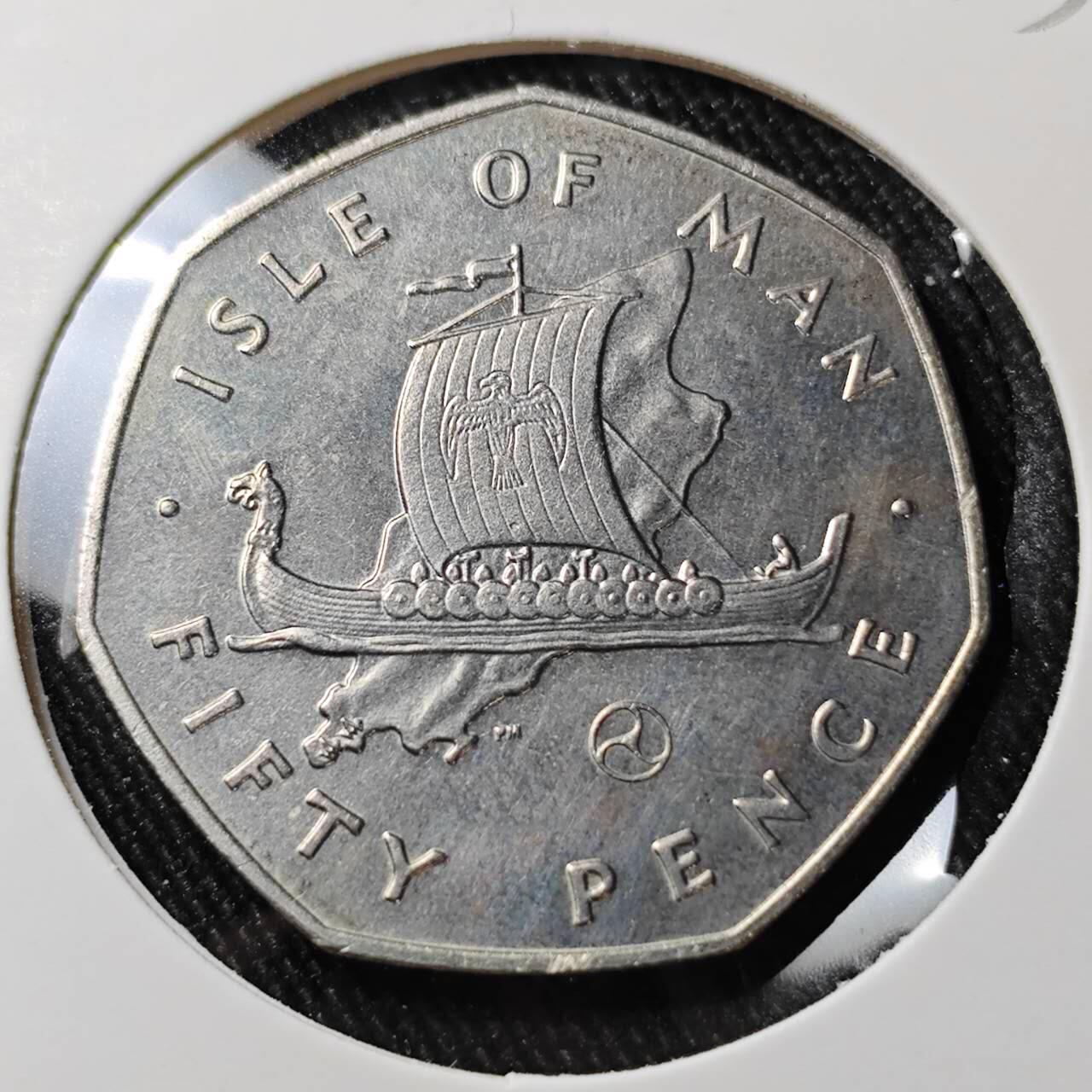 KK钱币收藏小铺  第400期  百期特拍（四拍之四）2月预留时间 周末发货   1979马恩岛50便士 带小三轮火轮