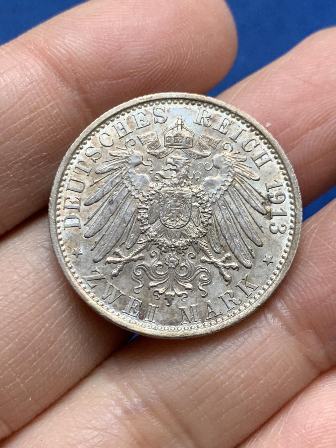 《竞宝斋》第456场 周日，周一，周二   3场连拍 （全场包邮）欢迎送拍 德国1913年威廉二世2马克银币 细节很不错