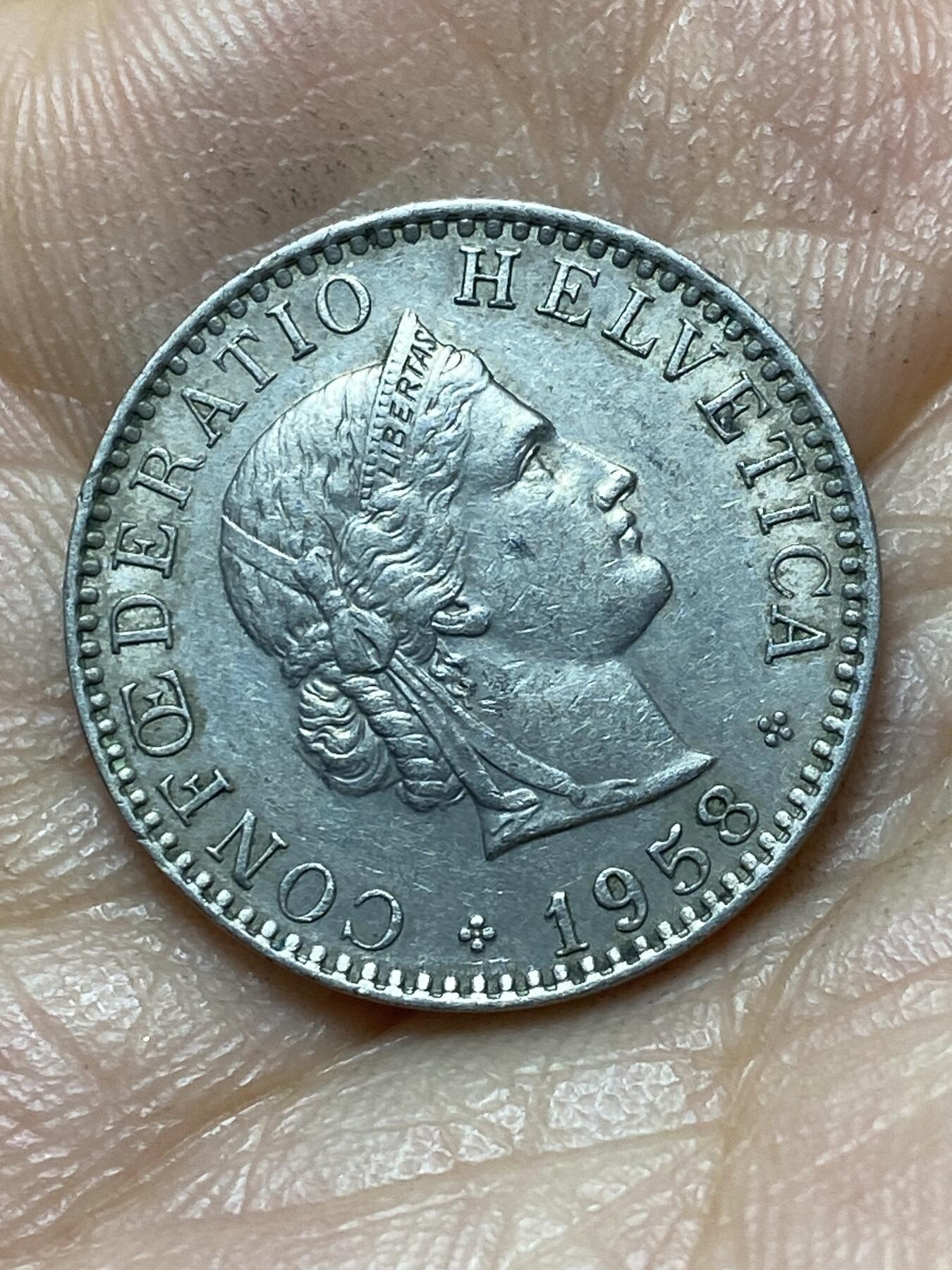 2026年第六场(总第一百七十五场）外国好品散币场(免佣金) 早期年份–瑞士🇨🇭1958年20拉彭(第三版，B标伯尔尼造)