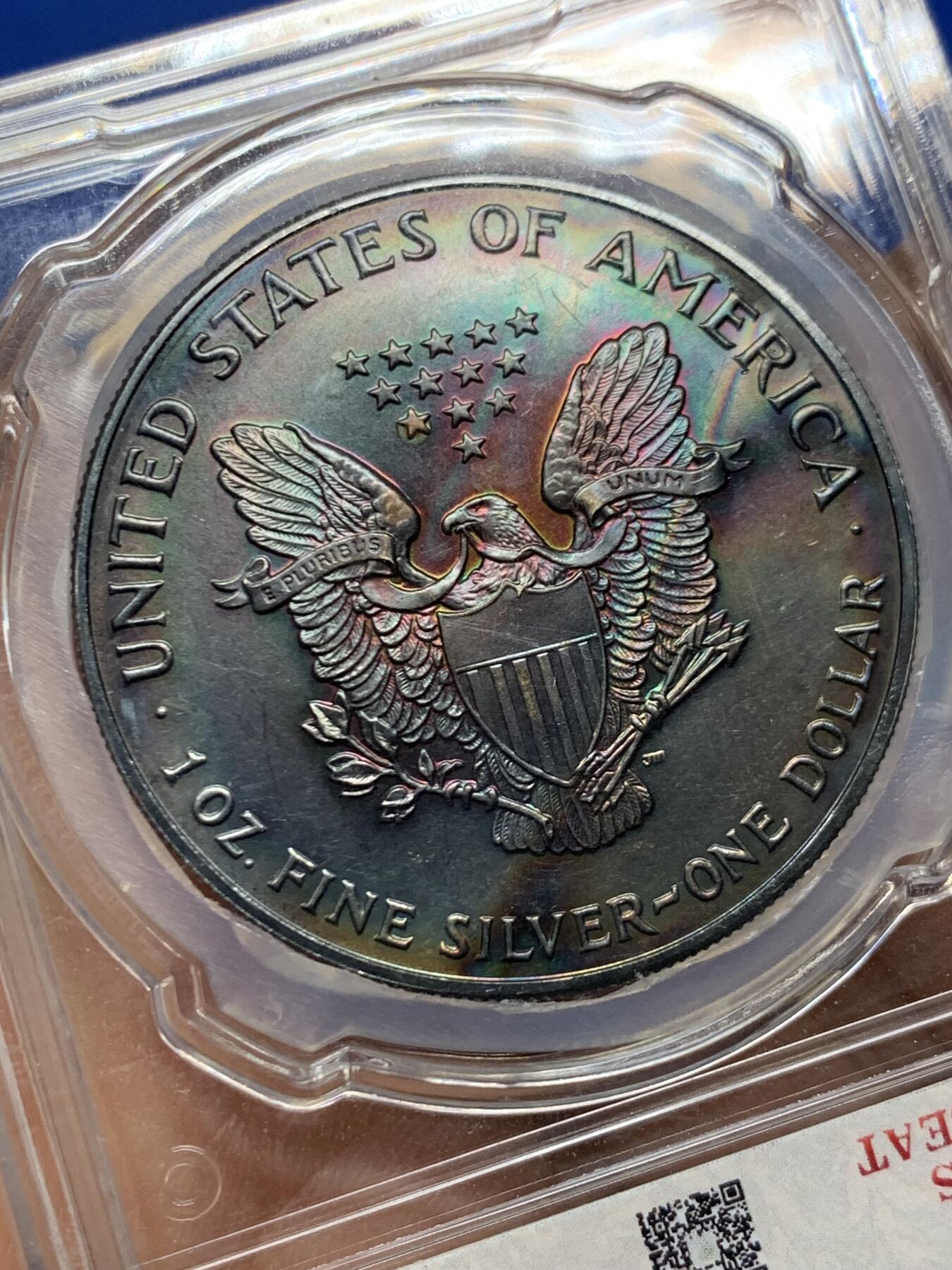 《竞宝斋》第456场 周日，周一，周二   3场连拍 （全场包邮）欢迎送拍 美国1993年行走女神投资银币 紫罗兰五彩包浆 藏玩两宜