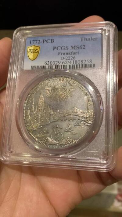 《竞宝斋》第456场 周日，周一，周二   3场连拍 （全场包邮）欢迎送拍 PCGS MS62 德国1772年法兰克福景观泰勒大银币
