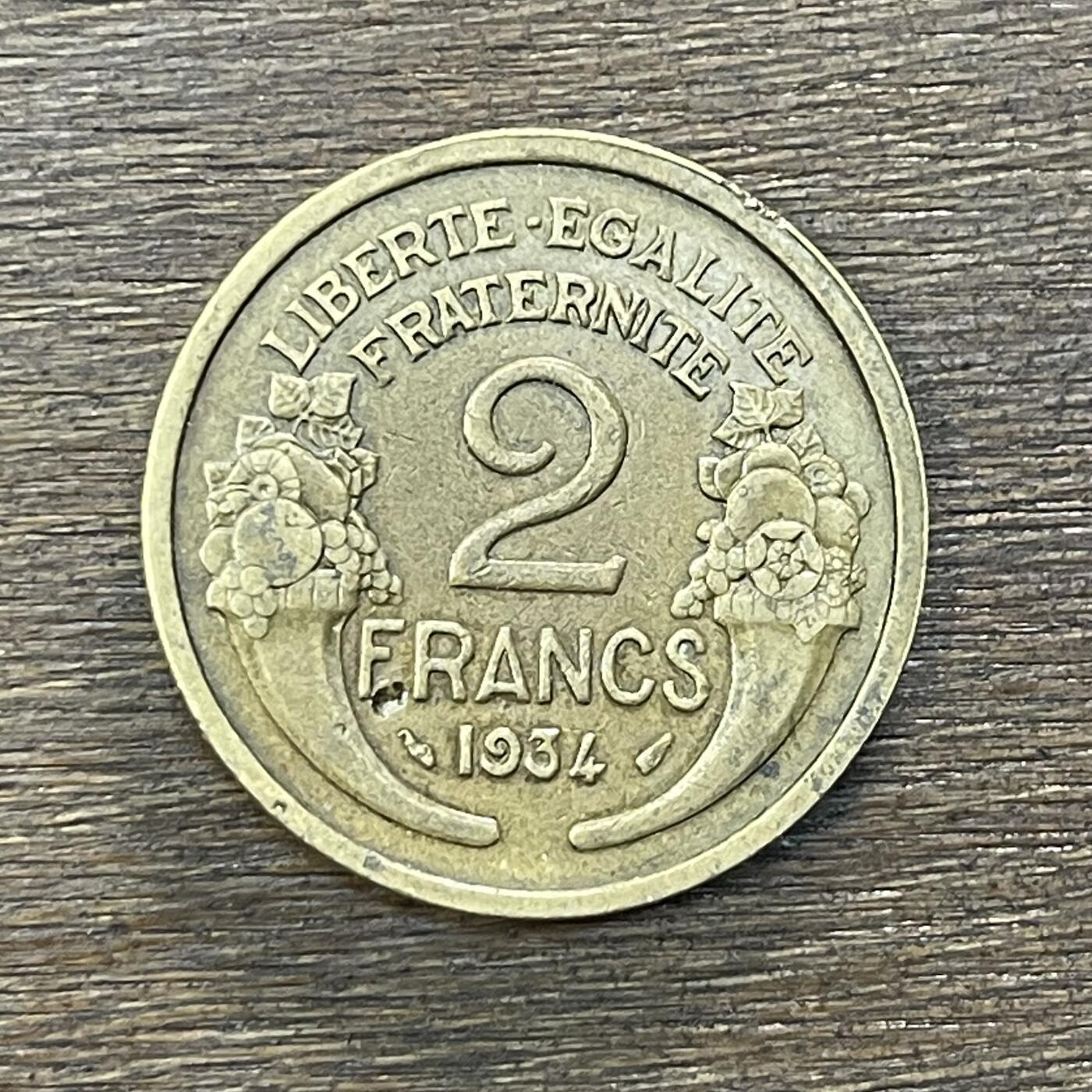 【铜匠收藏】★第138场★散币场。不寄存，30包邮。不满30元，支付5元运费。《接受代拍 代送NGC评级》 31【无寄存】法国2法郎1934年铝青铜硬币27mm谷物女神