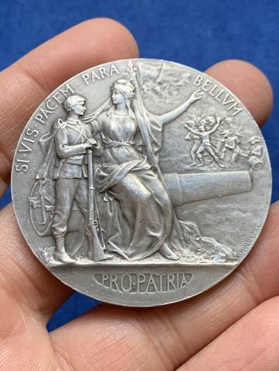 《竞宝斋》第456场 周日，周一，周二   3场连拍 （全场包邮）欢迎送拍 - 名家名作 法国一战征兵纪念大银章 丰饶角1银标 61.2克 49.7mm