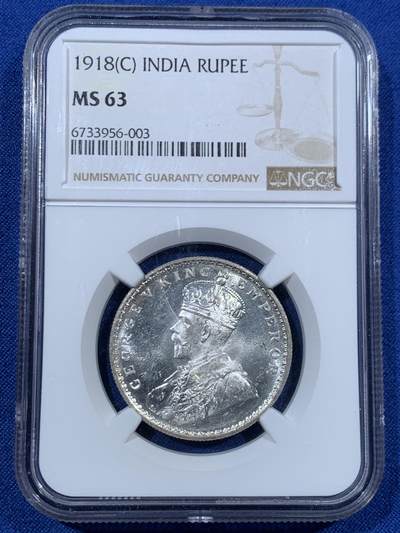 《竞宝斋》第456场 周日，周一，周二   3场连拍 （全场包邮）欢迎送拍 - NGC MS63 英属印度 1918年 乔治五世 1卢比 经典品种 物美价廉