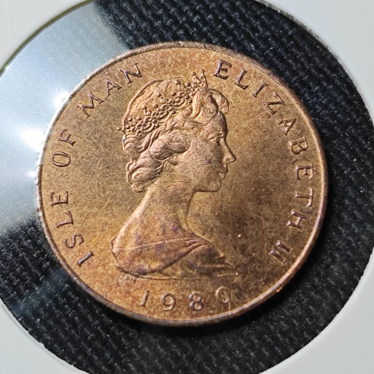 KK钱币收藏小铺  第400期  百期特拍（四拍之四）2月预留时间 周末发货  1980马恩岛1便士铜币 猫