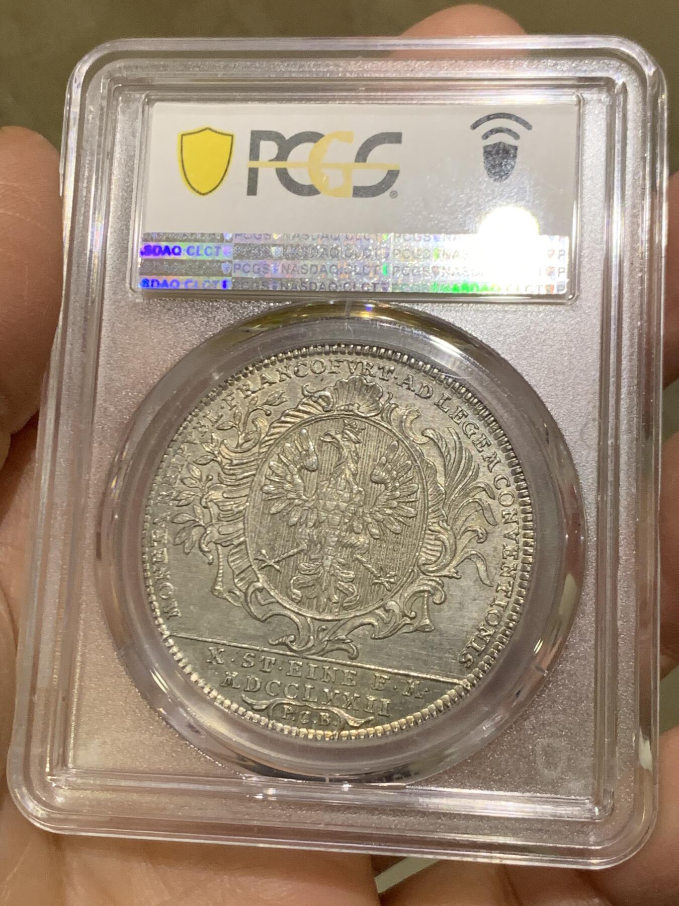 《竞宝斋》第456场 周日，周一，周二   3场连拍 （全场包邮）欢迎送拍 PCGS MS62 德国1772年法兰克福景观泰勒大银币