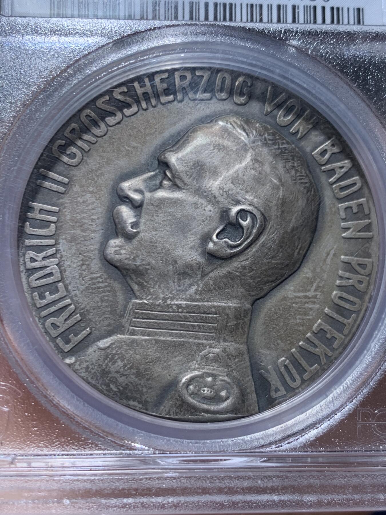 《竞宝斋》第456场 周日，周一，周二   3场连拍 （全场包邮）欢迎送拍 PCGS SP63 德国1914年曼海姆射击节大银章 稀少品种 磨砂高浮雕 PCGS加厚盒