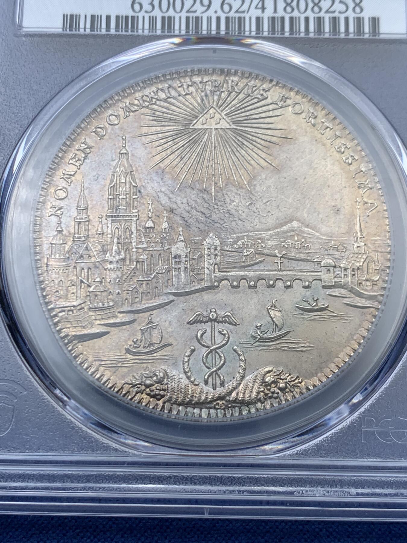 《竞宝斋》第456场 周日，周一，周二   3场连拍 （全场包邮）欢迎送拍 PCGS MS62 德国1772年法兰克福景观泰勒大银币