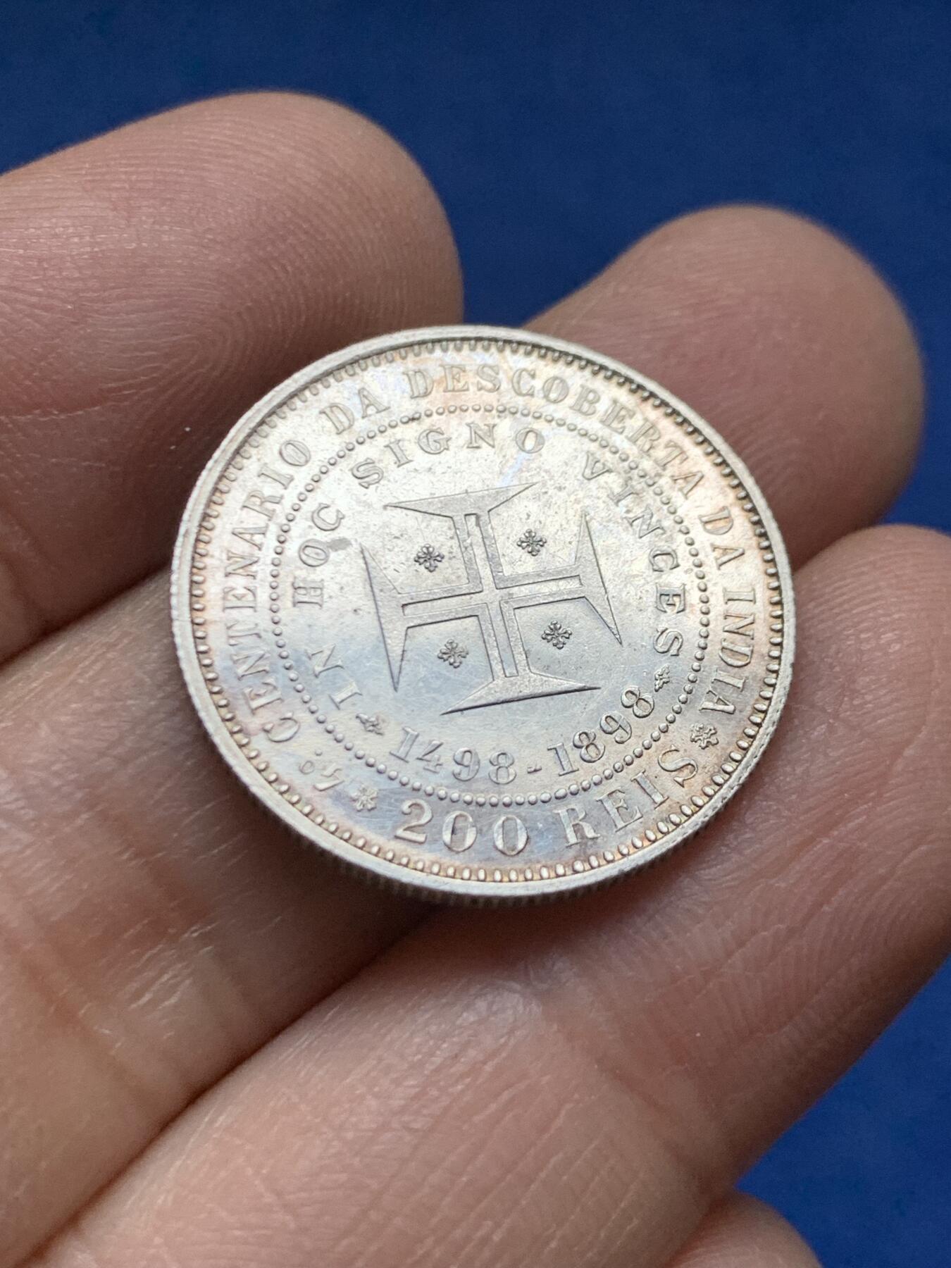 《竞宝斋》第456场 周日，周一，周二   3场连拍 （全场包邮）欢迎送拍 葡萄牙 1898年 发现印度四百周年纪念 400瑞斯 银币 细节保存不错 带光