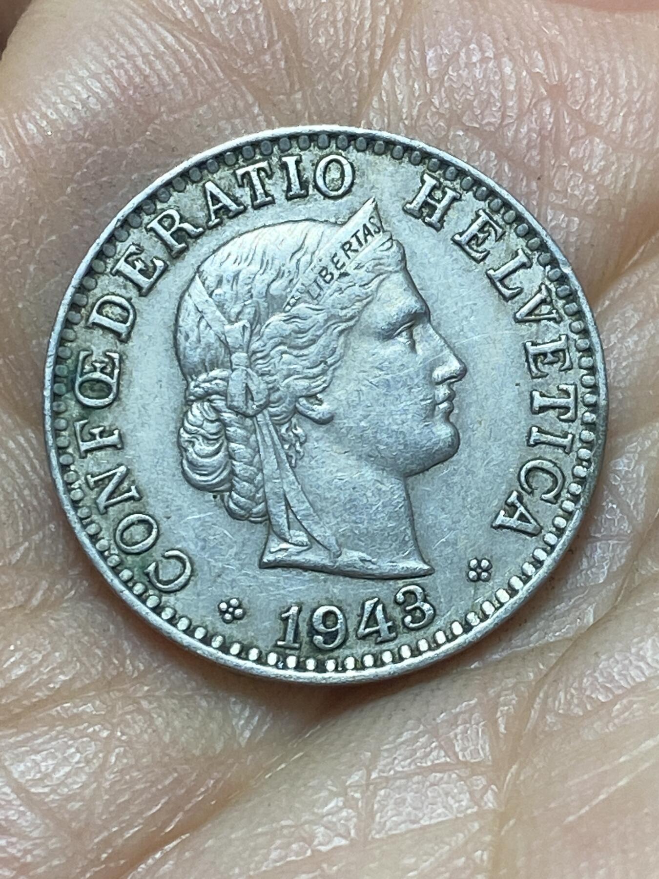 2026年第六场(总第一百七十五场）外国好品散币场(免佣金) 少见年份–瑞士🇨🇭1943年20拉彭(第三版，B标伯尔尼造)