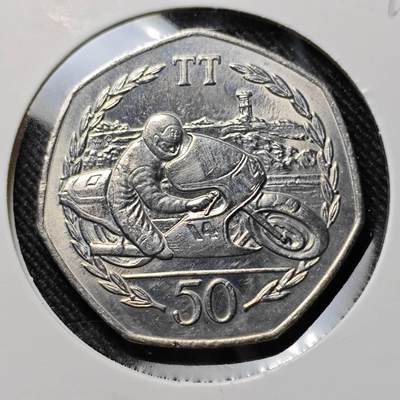 KK钱币收藏小铺  第400期  百期特拍（四拍之四）2月预留时间 周末发货 -  1983马恩岛50便士纪念币 摩托车比赛纪念