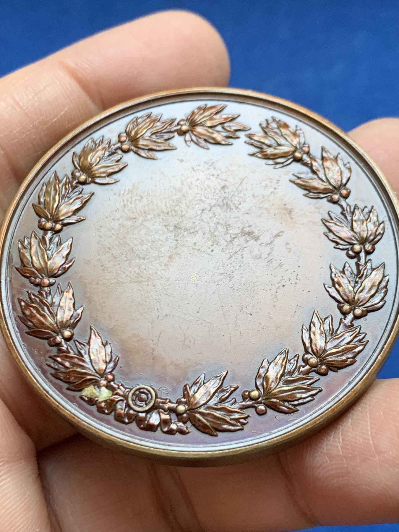 《竞宝斋》第456场 周日，周一，周二   3场连拍 （全场包邮）欢迎送拍 法国谷物女神铜章 C.TROTTIN作品 67.1克 50.3mm 丰饶角铜标